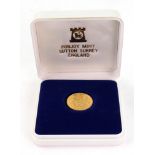 Queen Elizabeth II Royal Silver Jubilee 1977 gold coin, 3gms, cased.