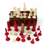 Indian ivory turned and carved chess pieces, 19th century, from more than one set,