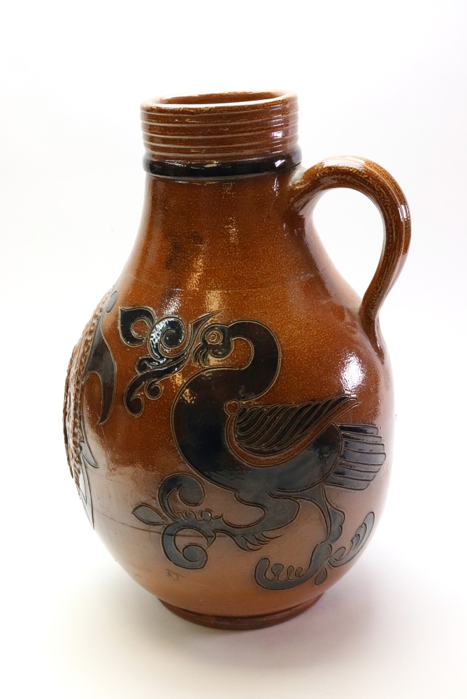 A large German brown salt glaze stoneware baluster jug, 20th century, in earlier style, - Image 3 of 5