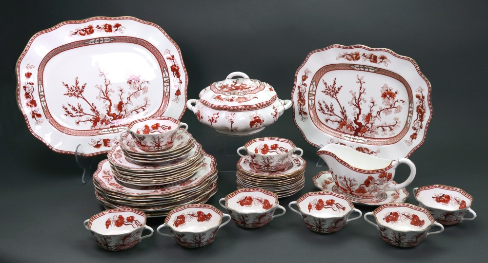 A Coalport Indian Tree Coral pattern dinner service, 46 pieces, including a tureen,