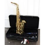A Yamaha alto saxophone, in hard carrying case (2).
