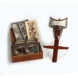 An American metal mounted mahogany stereoscopic viewer, by Underwood & Underwood New York,