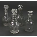 A pair of Regency style glass decanters, early 20th century, with triple ring necks,