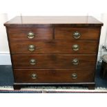 a George III mahogany boxwood banded chest, fitted with two short and three long drawers,