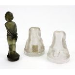 A pair of French frosted glass stirrup cups, circa 1920's, moulded with nude female figures, 8.