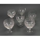 A set of three George III style glass rummers, late 19th century, the facet and split cut bowls,