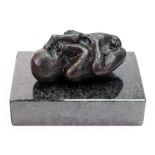 A 20th century bronze of a baby, 13cm wide, with an associated granite plinth, 4.5cm high, 17.