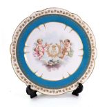 A Sevres style porcelain plate, late 19th century, painted to the centre with two cherubs,