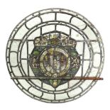 A circular stained and leaded glass panel, 18th/19th century,