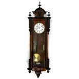 A Vienna style regulator wall clock, circa 1890, in a walnut and ebonised case,