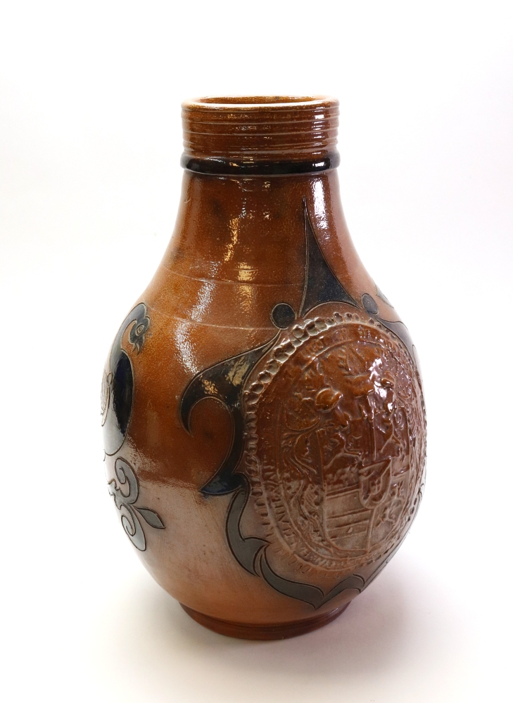 A large German brown salt glaze stoneware baluster jug, 20th century, in earlier style, - Image 2 of 5