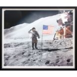 A large reproduction print 'Moon Landing' bears Trowbridge Gallery certificate of authenticity