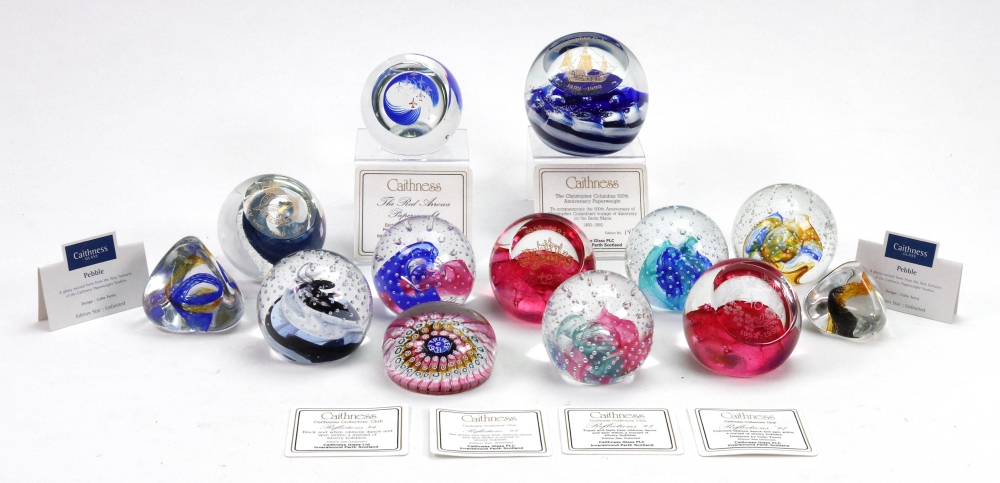 A collection of thirteen modern Caithness glass paperweights, Collectors Club Reflections 91-95,