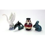 A Moorcroft baluster vase, tube lined, 14cm high, a Nao figure of a Swan,