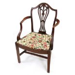 A pair of George III Sheraton style mahogany moulded frame dining chairs,