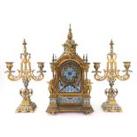 Japy Freres; a French gilt metal and champleve enamel mantel clock, circa 1870,