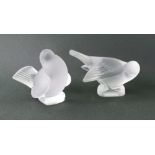 Lalique (R) France - two frosted glass figures of birds, etched marks 11.5 & 10.