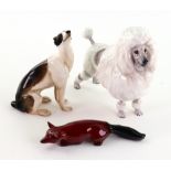 A Royal Doulton figure of a Poodle, HN 2631, 16cm wide, and another of a Greyhound HN 889, 13.