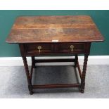 A made-up 17th century and later oak side table, the single frieze drawer on bobbin turned supports,