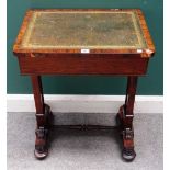 A small Regency rosewood writing desk, the gilt tooled leather inset top over fitted drawer,