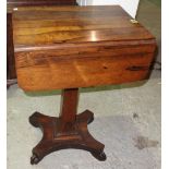 A William IV rosewood drop flap work table, on quatrefoil base, 38cm wide x 70cm high.