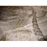 Curtains, comprising; a pair of lined gold curtains with inset darker swag decoration,