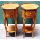 A pair of French transitional style marquetry inlaid kingwood bedside tables,