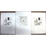 A group of assorted pictures, including three unframed etchings by Francis West,