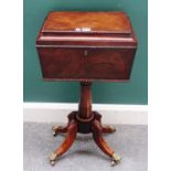 A William IV rosewood teapoy, with four lidded canisters,