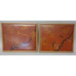 A pair of Japanese rectangular red lacquer panels, 20th century,