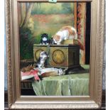 Continental School (20th century), Playing Kittens, oil on board, signed indistinctly, 40cm x 29cm.