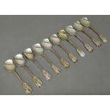 Ten plated fiddle, thread and shell pattern preserve spoons,