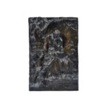 Aime Joules Dalou (1838-1902), 'Panneau aimons nous' relief cast bronze plaque, 35cm x 24cm.