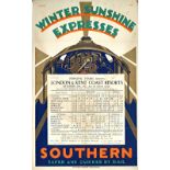 A group of Railway advertising posters includes a pair of 'Winter Sunshine Express' Southern