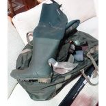 Sporting wares, including; size 9 rubber and neoprene green waders, fishing rods,