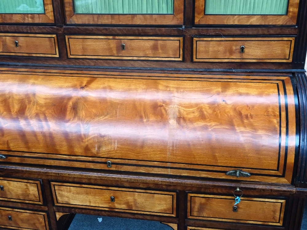 A Louis XVI ormolu mounted satinwood, mahogany and ebonised cylinder bureau cabinet, - Image 2 of 4
