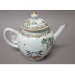 A Chinese export famille-rose bullet-shaped teapot and cover, Qianlong,