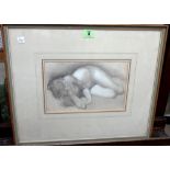 English School (19th century), Reclining nude, pencil and white chalk, 17cm x 26cm.