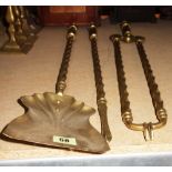 A set of three brass fire irons with spiral twist stems, (3).