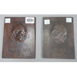 A patinated bronze 'Churchill' rectangular plaque, relief cast with bust of Churchill,