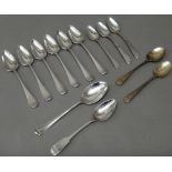Silver flatware, comprising; a set of six grapefruit spoons, Sheffield 1933, three Irish teaspoons,
