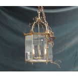 A Victorian style gilt metal lantern, late 20th century, of hexagonal form,