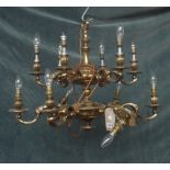 A pair of Victorian style gilt bronze twelve branch chandeliers, 20th century,