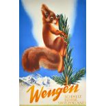 A skiing tourism poster, Walter Linsenmaier (1917-2000), Wengen lithograph, ca.