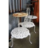A group of six small 20th century painted metal garden tables, the largest 65cm wide, (6).