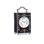 A silver mounted tortoiseshell rectangular cased carriage clock timepiece,