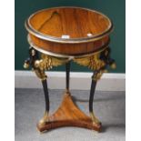 An Empire Revival rosewood ebonised and parcel gilt circular gueridon,