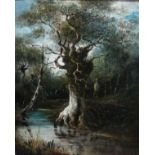 Circle of John Berney Crome (1794-1842), Study of a tree by a river, oil on canvas, 41cm x 33cm.