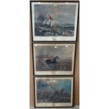 After Francis Calcraft Turner, The Fox Chase, three aquatints with hand colouring, each 44cm x 52cm.