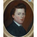 Continental School (19th century), Portrait of a young man, oil on board, oval, 45cm x 36cm.